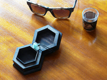 High angle view of sunglasses on table