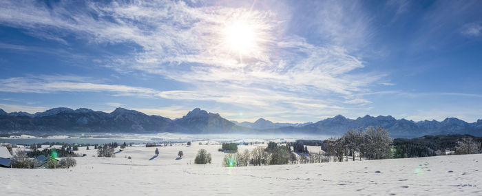 Panoramic view of snowcapped mountains against sky in bavaria, germany