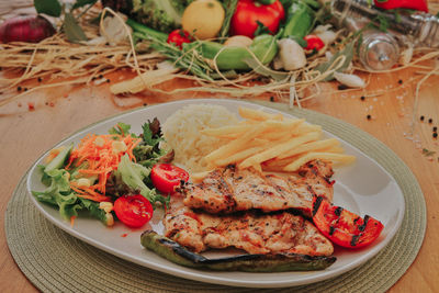 High angle view of meal served in plate