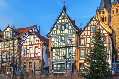 Street with historic half-timbered houses in gelnhausen, germany