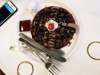 Directly above shot of ice cream in plate on table