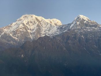 Scenic view of snowcapped mountains against clear sky