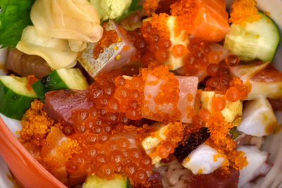 High angle view of chopped vegetables in bowl