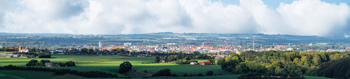 Panoramic view of townscape against sky