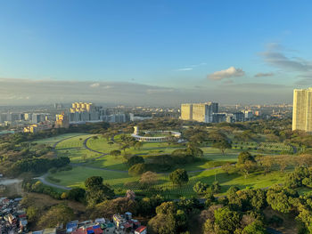 High angle view of townscape against sky