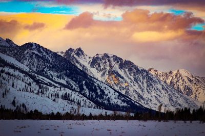 Scenic view of snowcapped mountains against sky