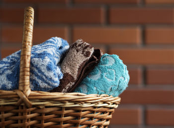 Close-up of a dog in basket