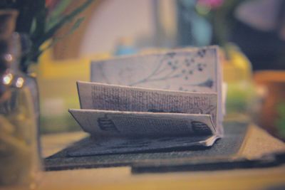 Close-up of stack of books on table