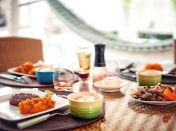 Close-up of food in plate on table