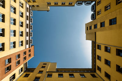 Directly below shot of buildings against sky