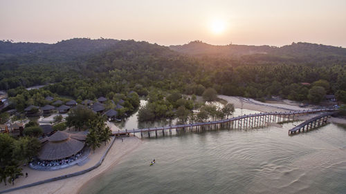 High angle view of bridge over river against sky