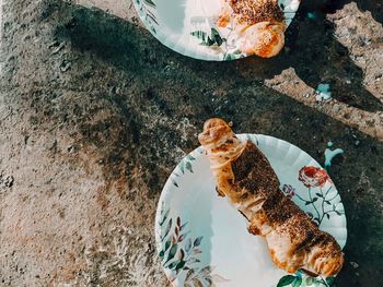 High angle view of fish in plate