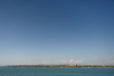 Scenic view of sea against clear blue sky