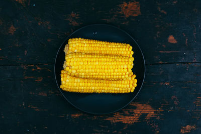 High angle view of yellow food on table