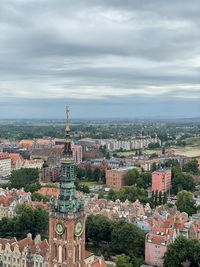 High angle view of townscape against sky in city