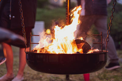 Close-up of fire on barbecue grill