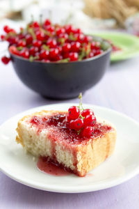 Close-up of dessert in plate on table