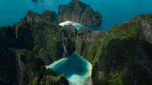 High angle view of rock formation in sea