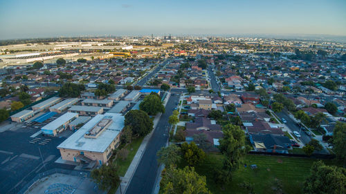 High angle view of cityscape against sky