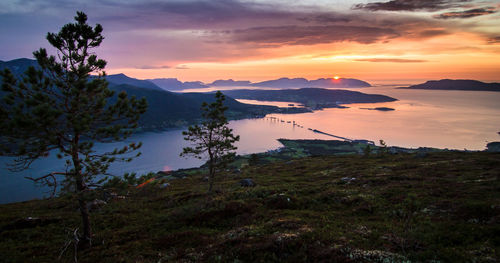 Scenic view of mountains at sunset