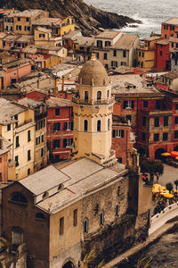 High angle view of buildings in town