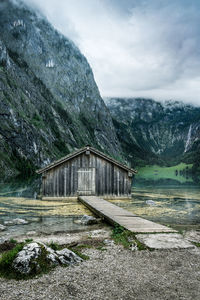 Atmospheric view of a boat house at obersee/königssee national park, berchtesgaden, bavaria, germany