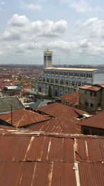 High angle view of buildings in city