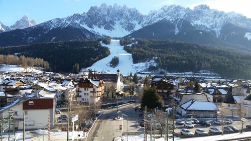 Scenic view of snow covered mountains