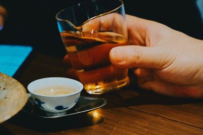 Close-up of hand holding coffee cup