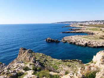 Scenic view of sea against clear sky