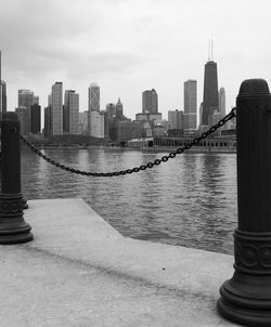 City skyline with river in background