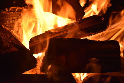 Close-up of burning firewood