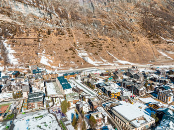 Aerial view on zermatt valley and matterhorn peak