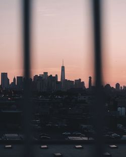 High angle view of city at dusk