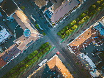 High angle view of street amidst buildings in city