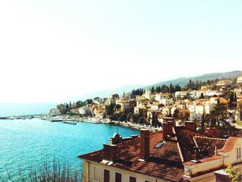 Panoramic view of sea against clear sky