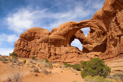 Low angle view of rock formation against sky