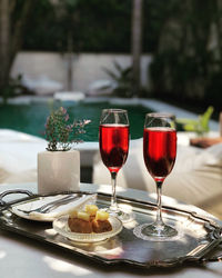 Close-up of wineglass on table