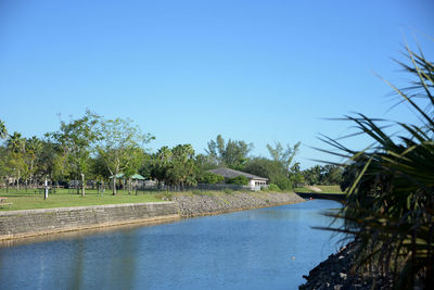 Scenic view of landscape against clear blue sky