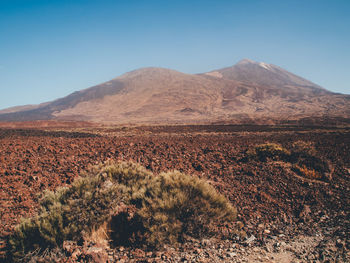 Scenic view of arid landscape against clear sky