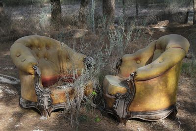 View of abandoned shoes on field