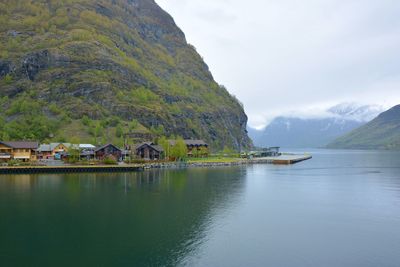 Scenic view of sea and mountains against sky