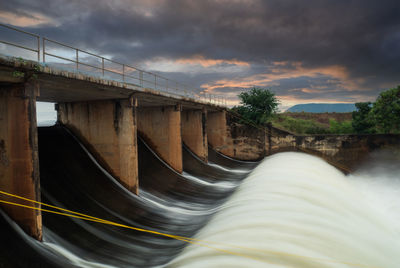Blurred motion of dam against sky