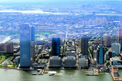 High angle view of city buildings