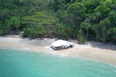 High angle view of nautical vessel on sea