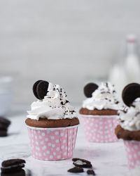 Close-up of cupcakes on table