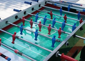 High angle view of foosball