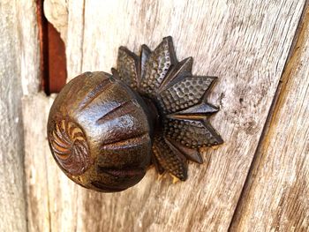 High angle view of metal door