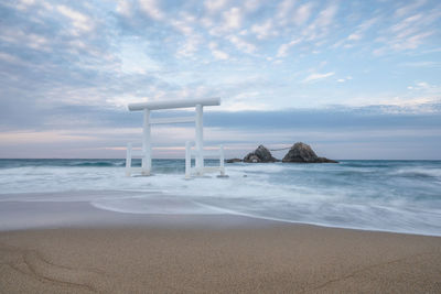 Scenic view of beach against sky