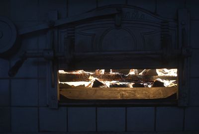 High angle view of fire on display at night